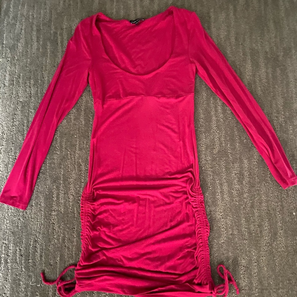 Bebe sport women long sleeve pink dress XS adjustable side straps rushed Y2K
